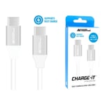 White 1M USB-C to USB-C Fast Charge Cable, PVC & Aluminum, Durable Fiber