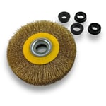 Brosse circulaire laiton ø 125 mm Epaisseur 3 rangs Fil dur 0.30 mm ondulé Alésage 16 mm Touret meuleuse affûteuse ponceuse Brossage décapage