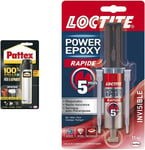 100% Pâte à réparer multi-usages, Pâte epoxy bi-composante pour collages & - 2297532 - Power Epoxy Rapid 5 min - Seringue de colle - 11ml