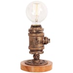 Gpzj Vintage Industrial Metal Water Pipe Table Lamps E27 Edison Wood Base Table Lights Loft Bedside Bedroom Lamp Rustic Steampunk Desk Accent Lamps for Cafe Bar