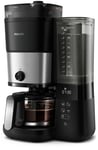 PHILIPS All-in-1 Brew Kaffetrakter m/ innebygd kvern HD7900/50 (sort) 1.25L, rustfritt stål, LED skjerm, smart dosering, dobbel bønneeholder