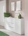 Dmora - Buffet Daniel, Buffet design avec 2 portes et 3 tiroirs, Buffet de salon, Buffet de cuisine, 100% Made in Italy, 150x40h81 cm, Blanc brillant