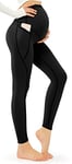 JOYSPELS Maternity Leggings Over The Belly with Pockets Non-See-Through Workout Pregnancy Leggings, Black, XL