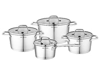 FLORINA Ensemble de Casseroles PROFESSIONAL I Set de 8 pièces en acier inoxydable I Casseroles avec couvercle en verre I Idéal pour plaques à induction, gazinières, cuisinières électriques