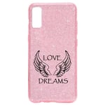 Coque Iphone XR paillettes rose love dreams ailes noir