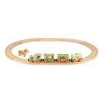 Janod - Train Ferme Story - Circuit et Train en Bois - Figurine Vache Incluse - Jouet D'Éveil - Développement de la Motricité Fine - Certifié FSC - Peinture à l'Eau - Dès 3 Ans, J04630