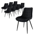 Lot de 8 chaises salle à manger cuisine noir en velours pieds acier noir 120 kg