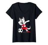 Womens Dabbing Husky England Soccer Fans Jersey English Football V-Neck T-Shirt