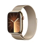 Apple Watch Series 9 [GPS + Cellular 45mm] Smartwatch with Gold Stainless steel Case with Gold Milanese Loop One Size. Fitness Tracker, Blood Oxygen & ECG Apps, Water Resistant