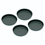KitchenCraft Set of Four Non-Stick Mini Fluted Flan Tins with Simple Turn Handle