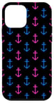 Coque pour iPhone 12 mini Noir, rose, bleu, nautique nautique ancre de voile maritime