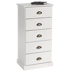 Chiffonnier paris commode avec 5 tiroirs en pin massif lasuré blanc - Blanc