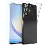 J&D Compatible pour Samsung Galaxy A35 Coque, Clair Anti-Jaune Mince Housse avec (2-Paquet) Protection D’Écran, Antichoc TPU Bumper Étui pour Galaxy A35, Transparent