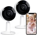 Caméra Surveillance WiFi Intérieure, 4MP UHD, Camera WiFi 2,4GHz, Vision Nocturne, Détection Humaine AI Suivi Intelligent, Audio Bidirectionnel, Compatible avec Alexa pour Bébé/Animaux, 2PCS