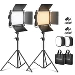 NEEWER Pack 2 Lampes Vidéo Bicolores 660 Panneau LED et Support: 3200-5600K CRI 96+ Lumière Variable, U Support et Porte d'Entrée, 190cm Support Éclairage, Diffuseur Softbox de Photographie en Studio