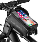 ROCKBROS Sacoche de Support Téléphone Vélo 6,3’’, Sacoche de Smartphone Vélo Guidon, Sacoche de Cadre pour VTT Vélo Route - Accessoire Vélo Homme - Noir avec Housse de Pluie