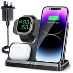 JARGOU Wireless Charger for iPhone/Apple Watch/AirPods, 3 in 1 Wireless Charging Station for iPhone 16 15 14 13 12 11 Pro Max, iWatch Charger for iWatch 10/9/Ultra/SE/8/7/6/5/4/3/AirPods Pro 4 3 2