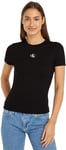 Calvin Klein Jeans T-Shirt Manches Courtes Femme Woven Label Rib Col Ras-du-Cou, Noir (CK Black), XXL