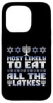 Coque pour iPhone 15 Pro Plus susceptible de manger tous les Latkes Hanukkah Matching Family