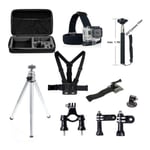 Lux-Case 10 In 1 Gopro Tillbehör Kit Med Bröstbälte Huvudrem Tripod-s