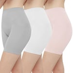 INNERSY Ladies Cycling Shorts Chub Rub Shorts Women Lycra Under Dresses Shorts Modesty 3 Pack (M, White/Grey/Pink)