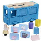 07222 PEPPA Pig Wooden School Bus Shape Sorter, FSC Wood, Wooden Toys, Preschool Gift Age 2, 3, 4