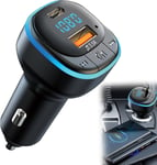 Transmetteur FM Bluetooth 5.0,Adaptateur Bluetooth Voiture avec Port 3.1A USB et Type C,Connecteur Bluetooth pour Voiture avec Lumière LED Bleue Dégradée,Musique,Appel Mains Libres,Disque U(Q272)