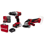 Einhell Power X-Change 44Nm Cordless Drill Driver with Battery and Charger - 18V & Power X-Change 18V Cordless Angle Grinder - 115mm (4 Inch) Disc Battery Grinder