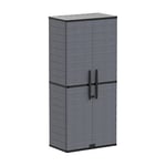 Duramax Cedargrain Armoire grand en plastique, armoire à 2 portes avec 4 étagères, armoire de jardin, armoire extérieure verrouillable, armoire courte résistante à l'eau, Gris