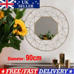 Round Wall Mirror Bathroom Vanity Decor Gold Metal Frame Makeup Mirror 90CM