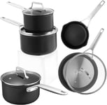 MSMK 9-Piece Pots Set Nonstick, Rice Cheese Burnt Also Non Stick, Evenly Heated Smooth Bottom, Scratch Resistant, Stay-Cool Stainless Steel Handle, Oven Safe to 700°F, Induction Sauce Pans Set