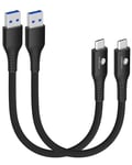 CONMDEX USB C Cable Short 30cm/0.3M 2Pack [10Gbps Data] USB3.1 Gen2 Type C Android Auto Cable QC3.0 3.1A USB A to C Fast Charger for Samsung Note20 Galaxy S24/S23/S22 Z Flip4 TabS9 Pixel9/9 pro Black