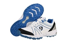 SG Steadler 5.0 Cricket Shoes for Men | Light Weight Outsole | Extra Stability & Comfort | Durability, Maximum Traction | Material: PU, Rubber | Premium Quality (White/Royal Blue, EU 42, UK 8, US 9)