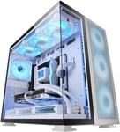 MC-NOVA2,Boîtier Gaming Custom XXL E-ATX,Double Verre Trempé Continu Sans Cadre,Support Complet Refroidissement Liquide,Aluminium Aérospatial 2mm,Tour PC à Double Chambre,USB-C,Blanc