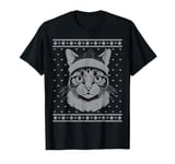 Cat ugly Christmas sweater, cat face, cat in santa hat T-Shirt