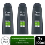 Dove Men+Care 2 in 1 Fortifying Shampoo & Conditioner, Fresh Clean, 3x400ml