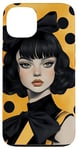 Coque pour iPhone 13 Jaune Art Déco Polka Dots Hunting Girl Camo Noeud Noir