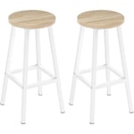 Lot de 2 Tabourets de Bar Klihome Siège Rond en Bois d'Ingénierie - Structure Métallique - Tabouret Fixe Haut - Chaise Haute Cuisine - Repose-Pieds