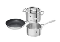 ZWILLING Edelstahl Set de 2 casseroles + 1 poêle, 3 Pièces, 1 Couvercle, Compatible Induction, Inox, série Vitality