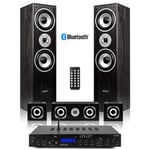 5.0 Surround Sound Speakers Home Theatre Set with FM Bluetooth Amplifier, Black