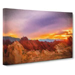 Big Box Art Sunset at The Valley of Fire Canvas Wall Art Framed Picture Print, 30 x 20 Inch (76 x 50 cm), Red, Purple, Lavender, Orange