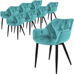 Ml-design - Set de 8 Chaises de Salle à Manger, Pétrole, Assise Rembourrée en Velours, Pieds Métalliques Noir, avec Dossier et Accoudoirs