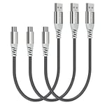 Fasgear Short USB C Cable: 3 Pack 1 ft Fast Charging USB A to Type C Cord Nylon Braided Compatible for Galaxy S20 Plus S10 Note 9 A10e A51 | LG V60 G7| iPad Pro, etc (Black)