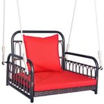 Maisonchic - Fauteuil Chaise Suspendu en Rotin pe 2 Cordes de Suspension, Crochets Cadre en Métal Coussins Porche Jardin Rouge Maison Chic