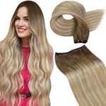 LaaVoo Extension Cheveux Naturel Tissage Cheveux Naturel Ombre Marron Moyen et Blond Platine Naturel Tissage Naturel Cheveux Humain Lisse Vrais Cheveux Extension Weft 100g 22 Pouce #8/18/60