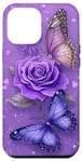 Coque pour iPhone 12 Pro Max Jolie rose violette et papillon avec étoiles et papillons