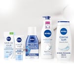 NIVEA Routine hydratante visage & corps, Routine complète comprenant crème hydratante FPS 15, démaquillant yeux, lait pour le corps 5-en-1 et crème de douche