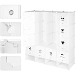 Armoire avec Penderie Modulable 16 Cubes + 4 Cubes Chaussures Armoire en Plastique Meuble Rangement Blanc