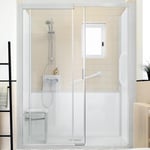 Cabine de douche KINEDO KINEMAGIC DESIGN 140x80 pose en niche fond mi-hauteur 1 coulissant verre transparent mitigeur mécanique fabriqué en France