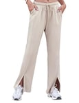 Totatuit Pantalon Large Femme Fluide Ample Cordon Elastique Taille Haute Poche Longue Yoga Pantalons Leger Elegant Palazzo Bas de Pyjama Plage Jogging Beige，S